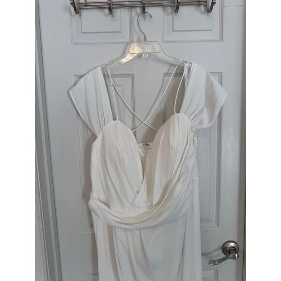 City Chic White Draped Dress Cross Back Straps Sweetheart Neckline Sheer Bridal - Picture 2 of 16